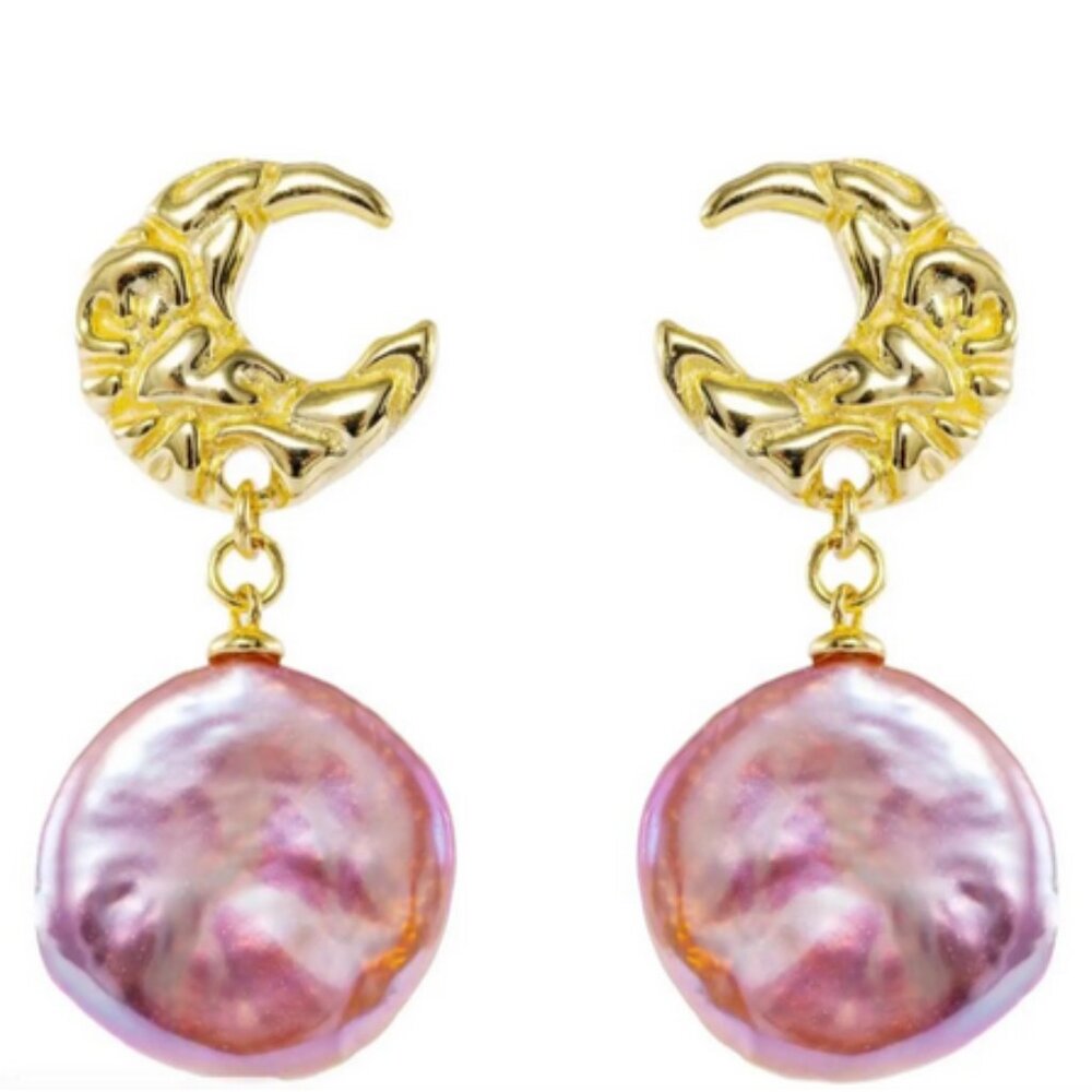 925 Sterling Silver Moon & Pearl Earrings – Cultured Freshwater Coin Pearl Drops